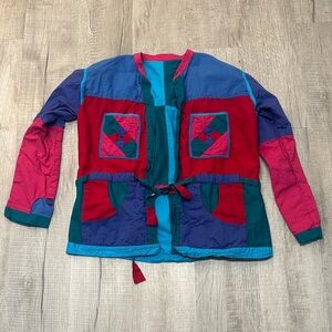 Vintage 90s Colorblock reversible Nepalese Quilted Cotton Jacket women’s S or M